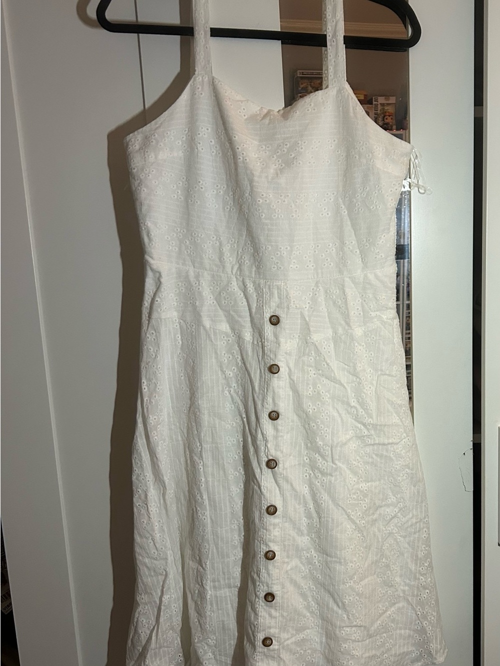 Sleeveless White Eyelet Button-Front Midi Dress